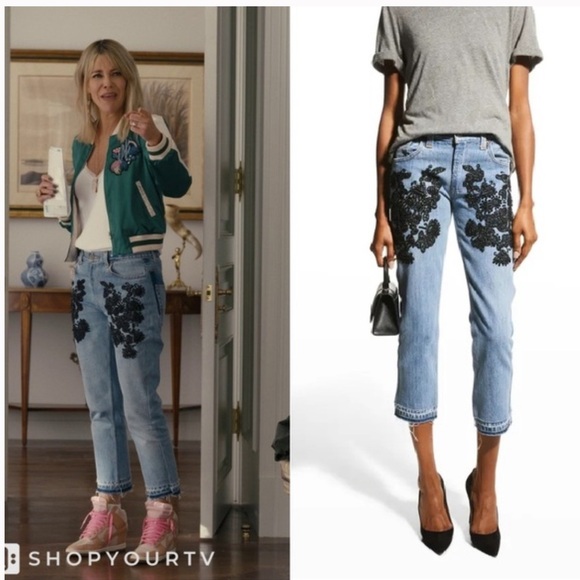 Le Superbe Embellished Frayed Straight Leg Jeans - Picture 3 of 14